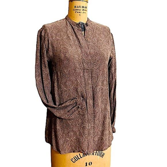 Joseph Abboud Tops - Vintage Joseph Abboud Paisley Taupe band collar long sleeve shirt size 4
